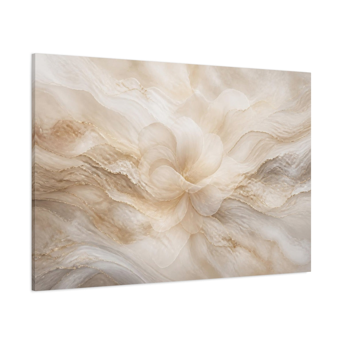 Side Mockup 1. Pearl Cream Floral Bloom shown as canvas print