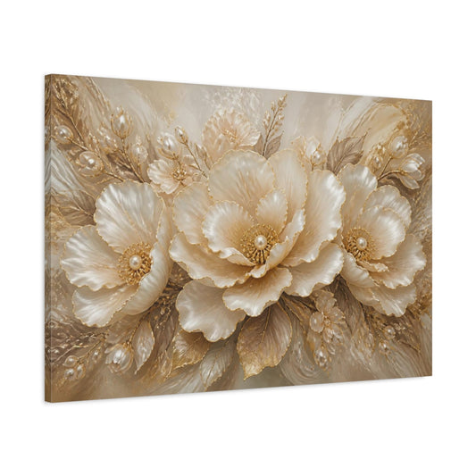 Main Mockup. Pearl Gold Floral Elegance shown as canvas print