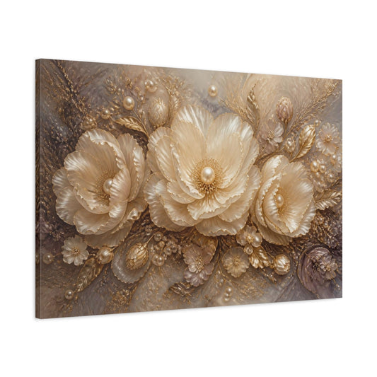 Main Mockup. Pearl Gold Floral Elegance shown as canvas print