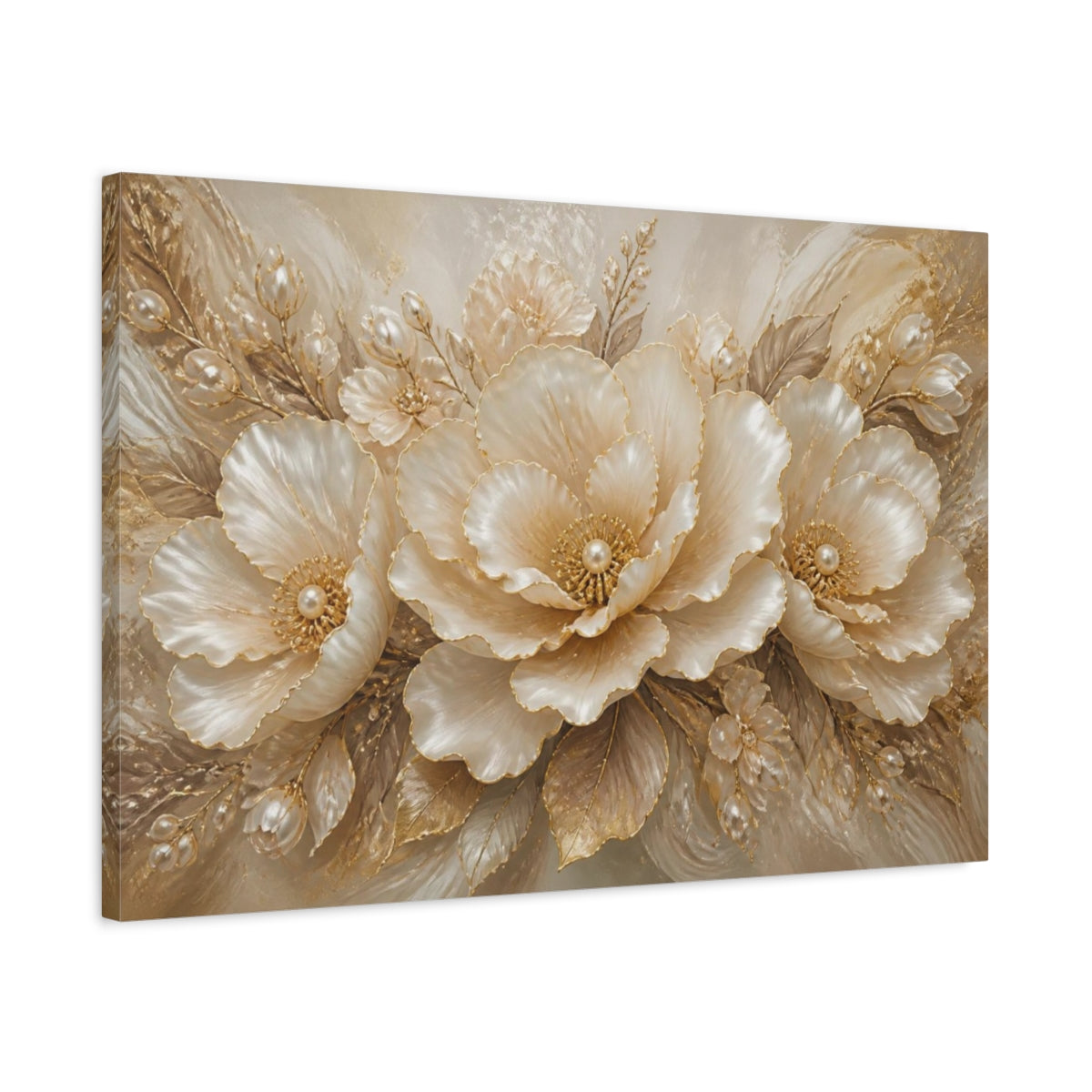 Side Mockup 2. Pearl Gold Floral Elegance shown as canvas print