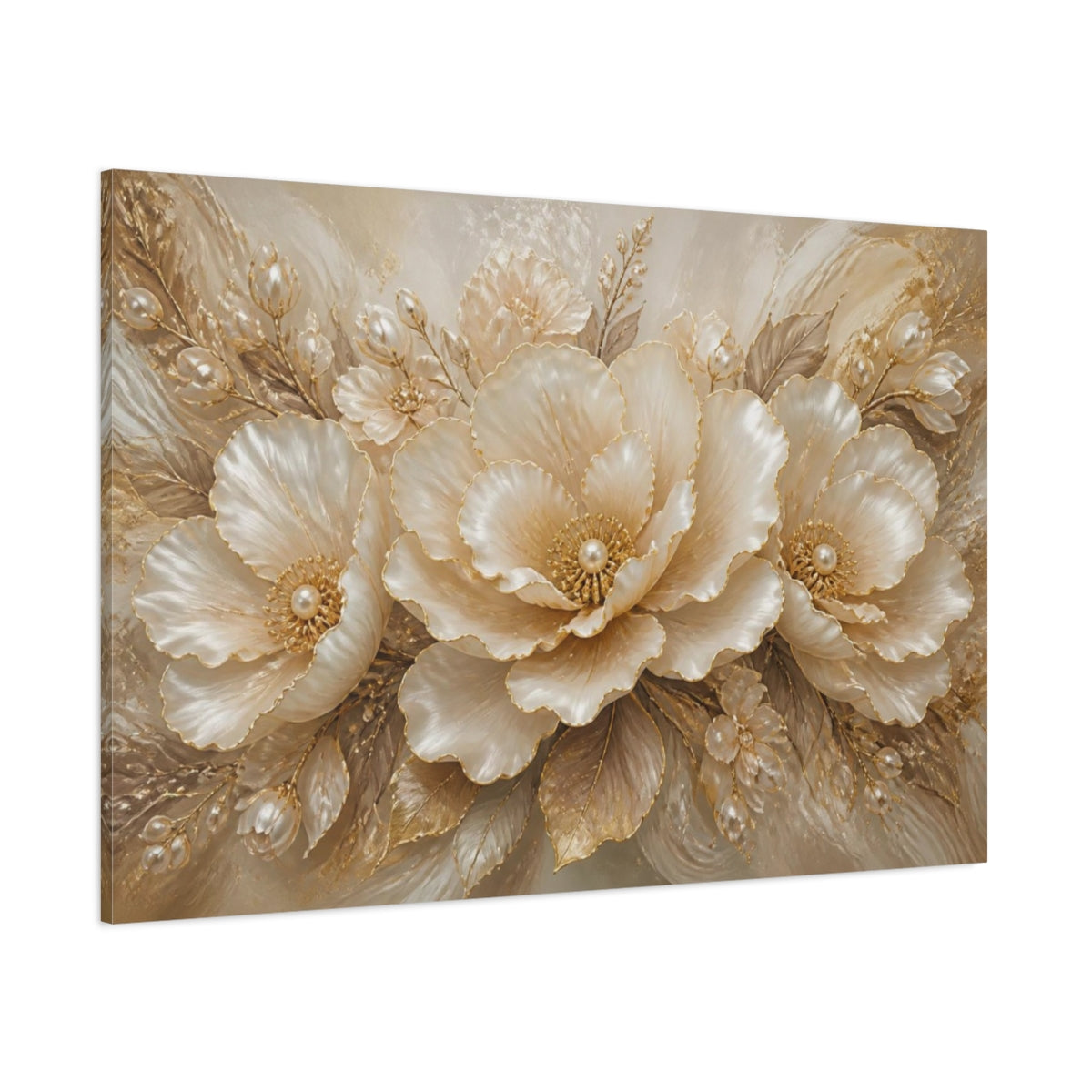 Side Mockup 1. Pearl Gold Floral Elegance shown as canvas print