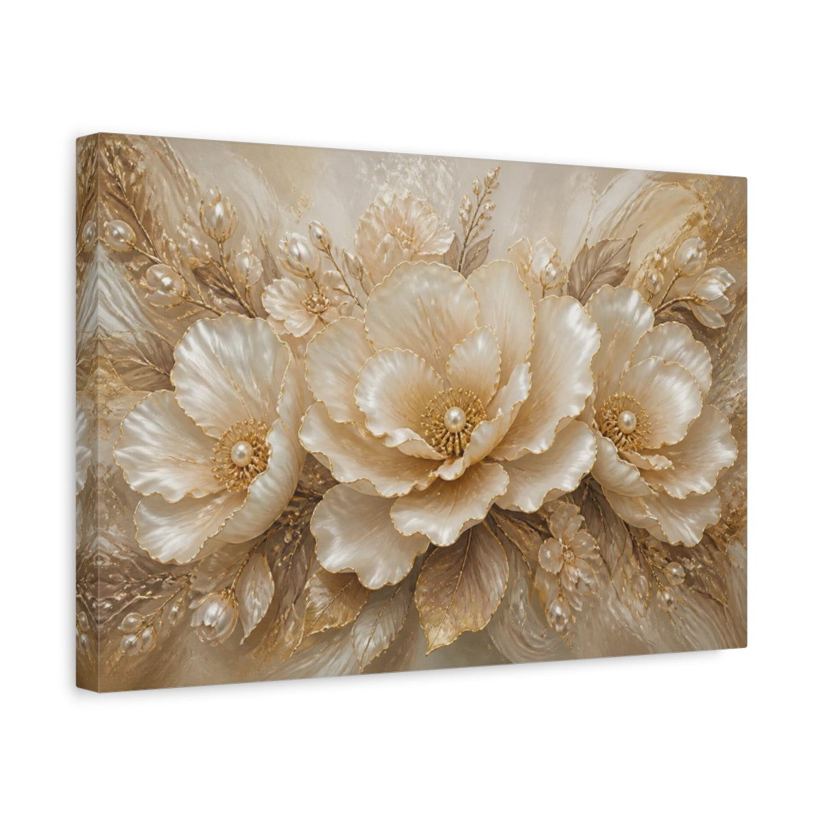 Side Mockup 4. Pearl Gold Floral Elegance shown as canvas print
