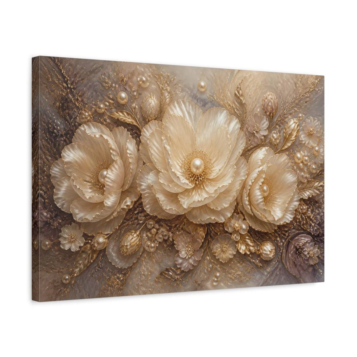 Side Mockup 3. Pearl Gold Floral Elegance shown as canvas print