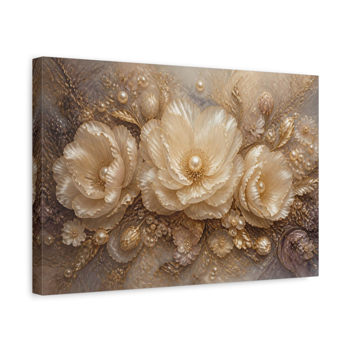Side Mockup 4. Pearl Gold Floral Elegance shown as canvas print