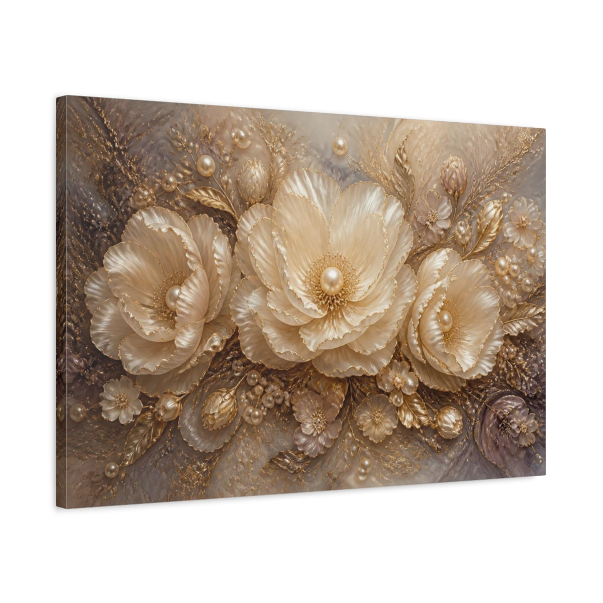 Side Mockup 2. Pearl Gold Floral Elegance shown as canvas print