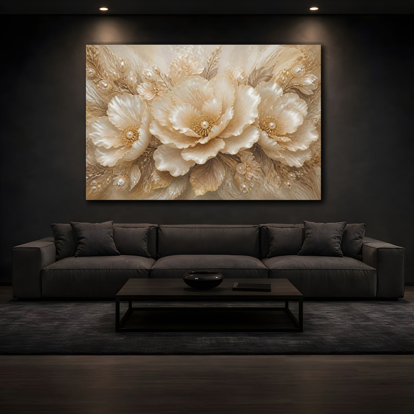 Mockup 3. Pearl Gold Floral Elegance shown as canvas print