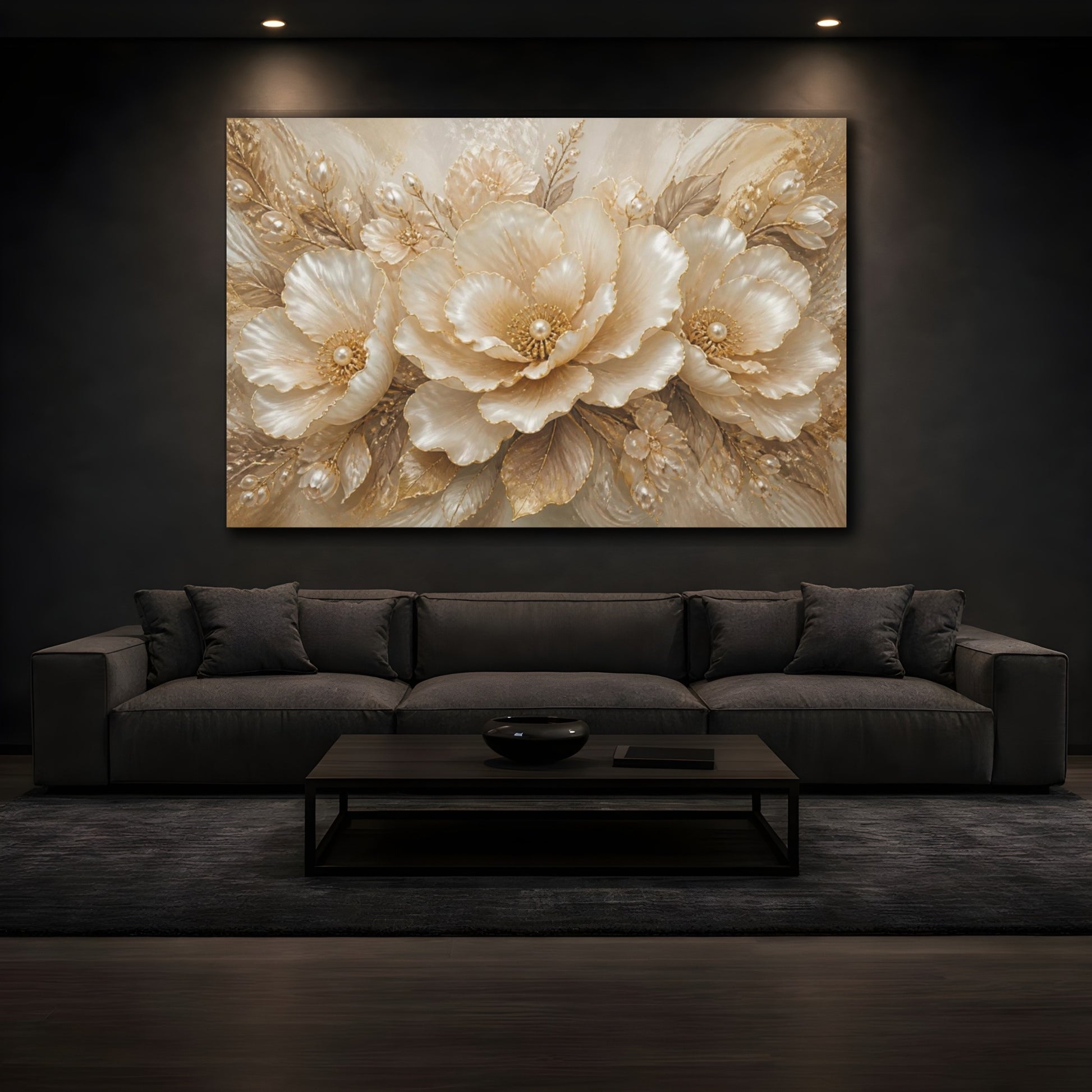 Mockup 3. Pearl Gold Floral Elegance shown as canvas print