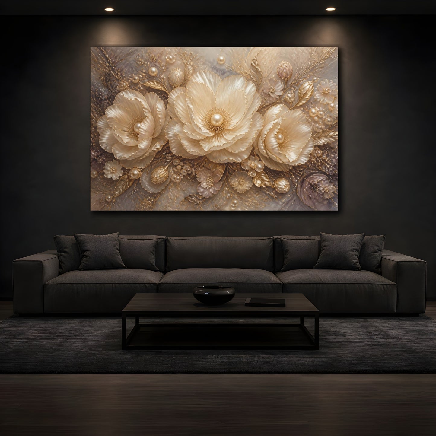 Mockup 3. Pearl Gold Floral Elegance shown as canvas print