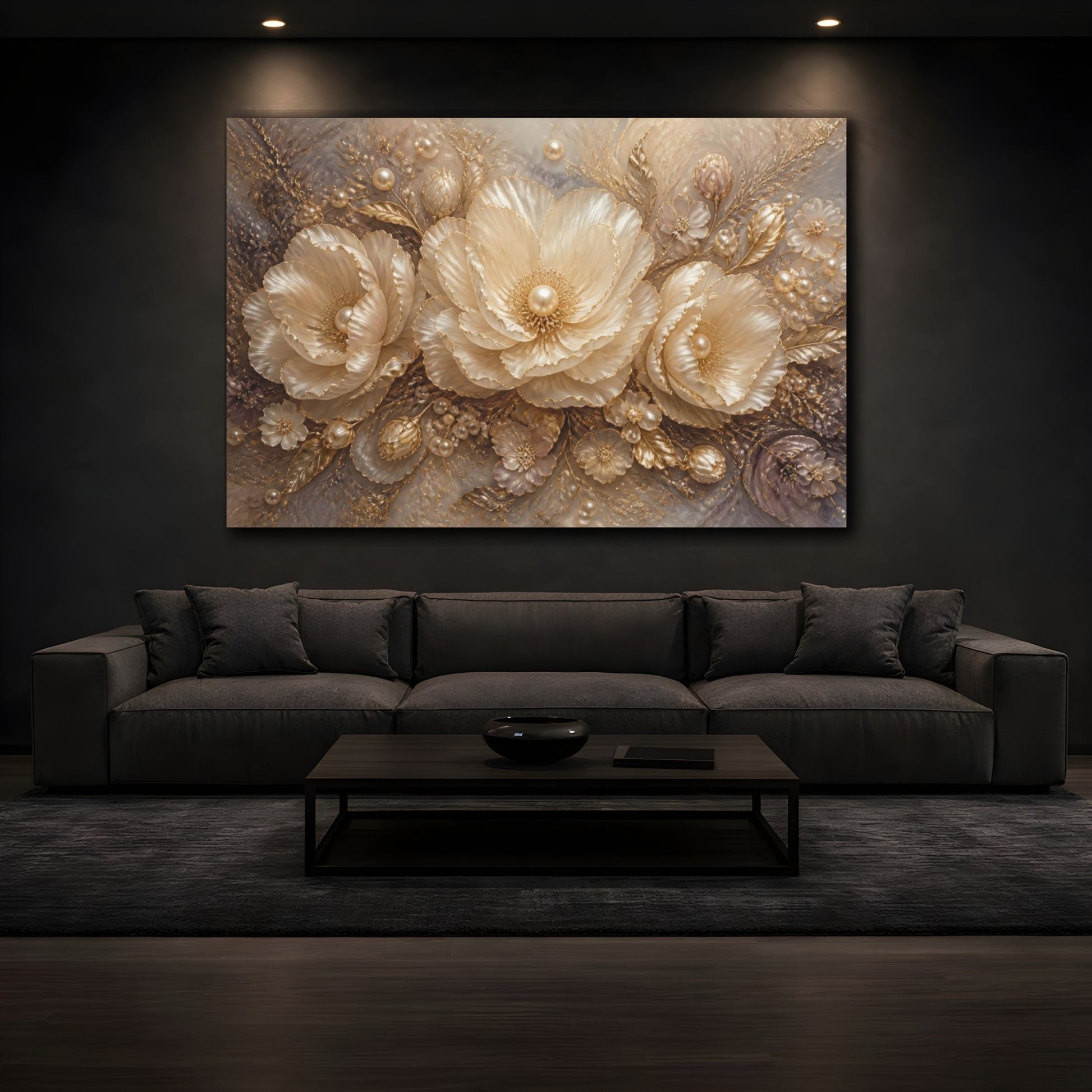 Mockup 3. Pearl Gold Floral Elegance shown as canvas print