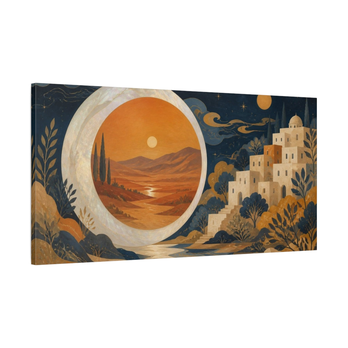 Main Mockup. Pearl Moon Desert Portal shown as canvas print