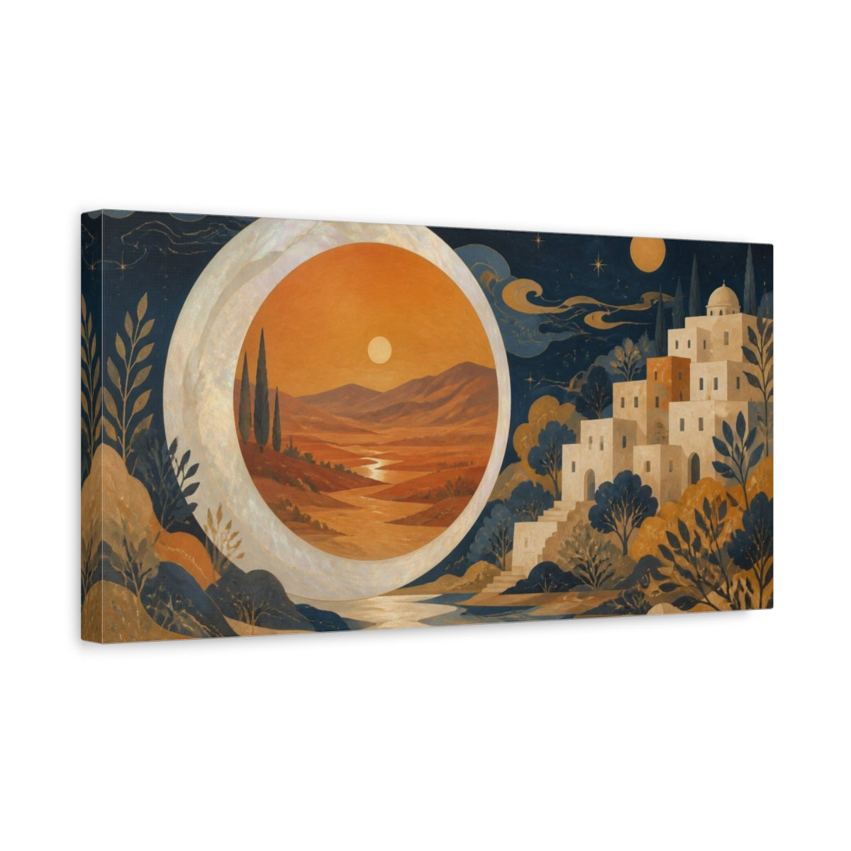 Side Mockup 3. Pearl Moon Desert Portal shown as canvas print