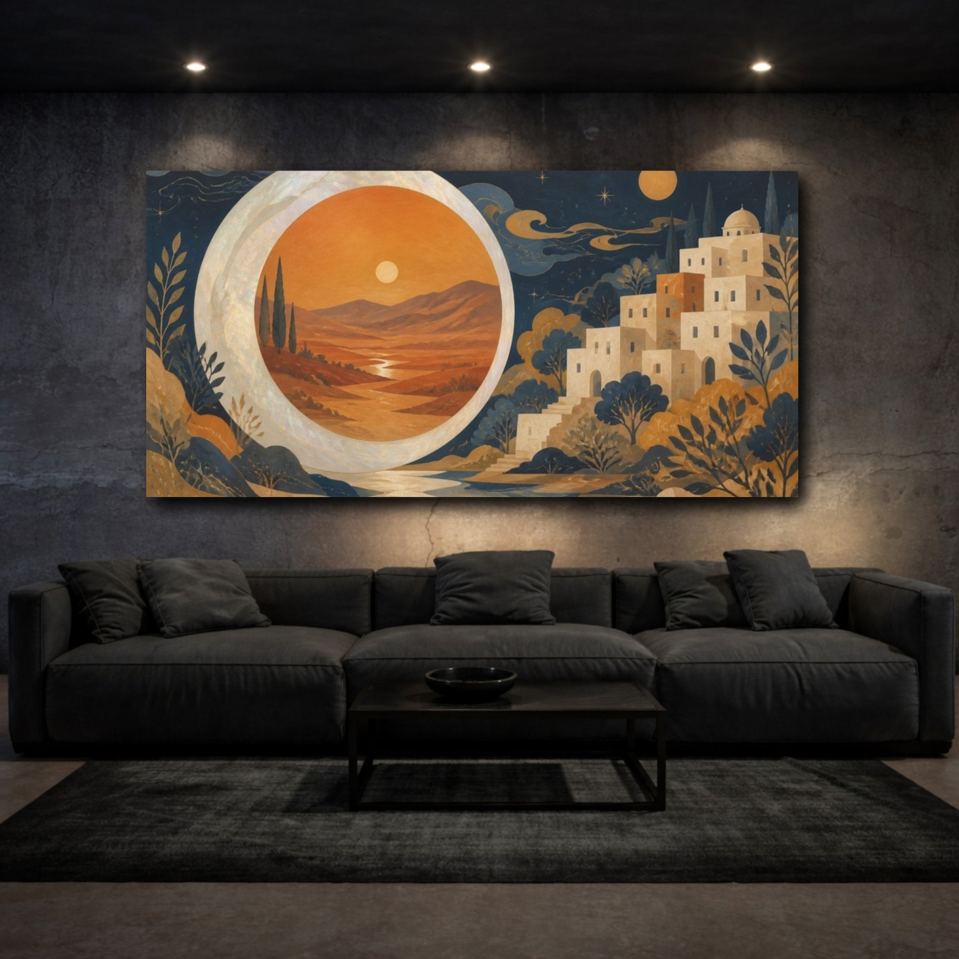 Mockup 3. Pearl Moon Desert Portal shown as canvas print