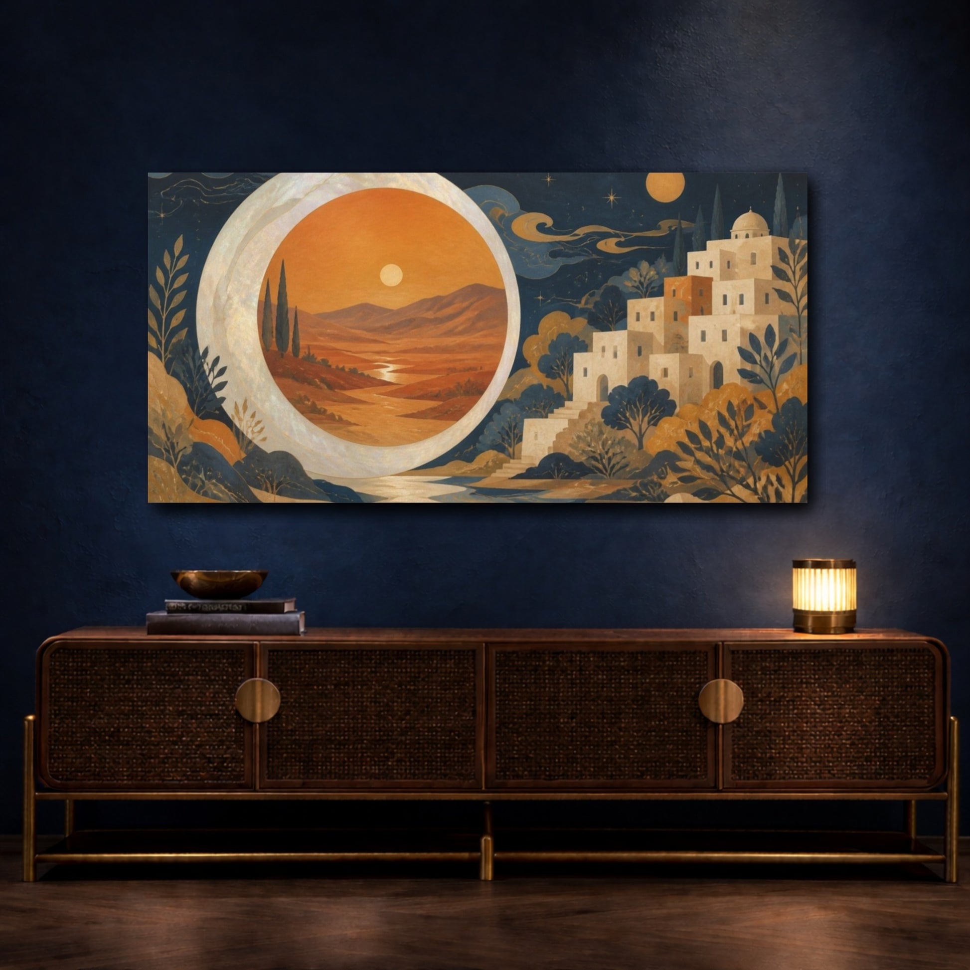 Mockup 4. Pearl Moon Desert Portal shown as canvas print