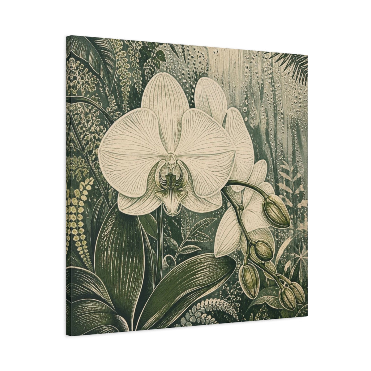 Main Mockup. Pearl Orchid With Dew shown as canvas print