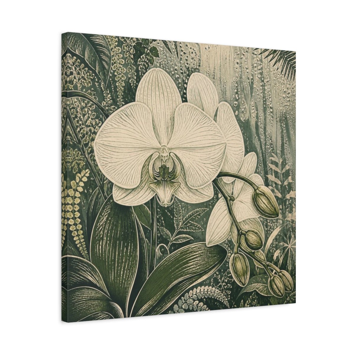 Pearl Orchid With Dew Canvas Print – Living Room, Above Fireplace, Moss Green - YesArtYes