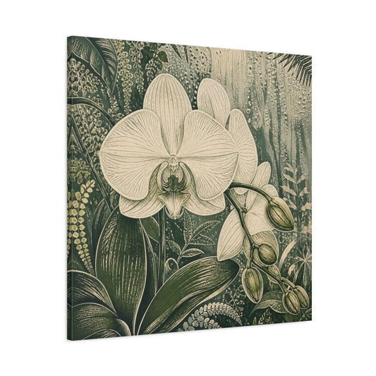 Pearl Orchid With Dew Canvas Print – Living Room, Above Fireplace, Moss Green - YesArtYes