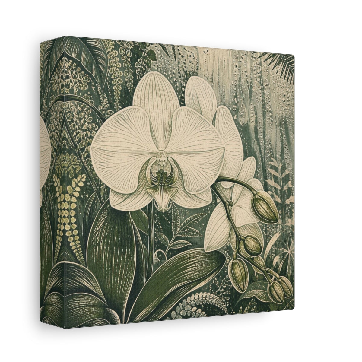 Side Mockup 2. Pearl Orchid With Dew shown as canvas print