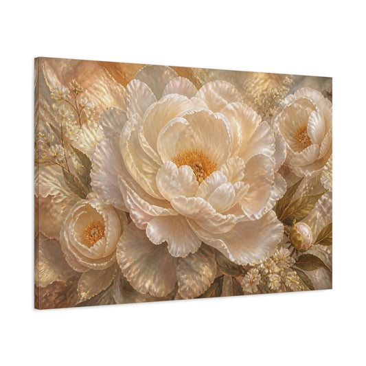 Main Mockup. Pearl Peony Floral Bloom shown as canvas print