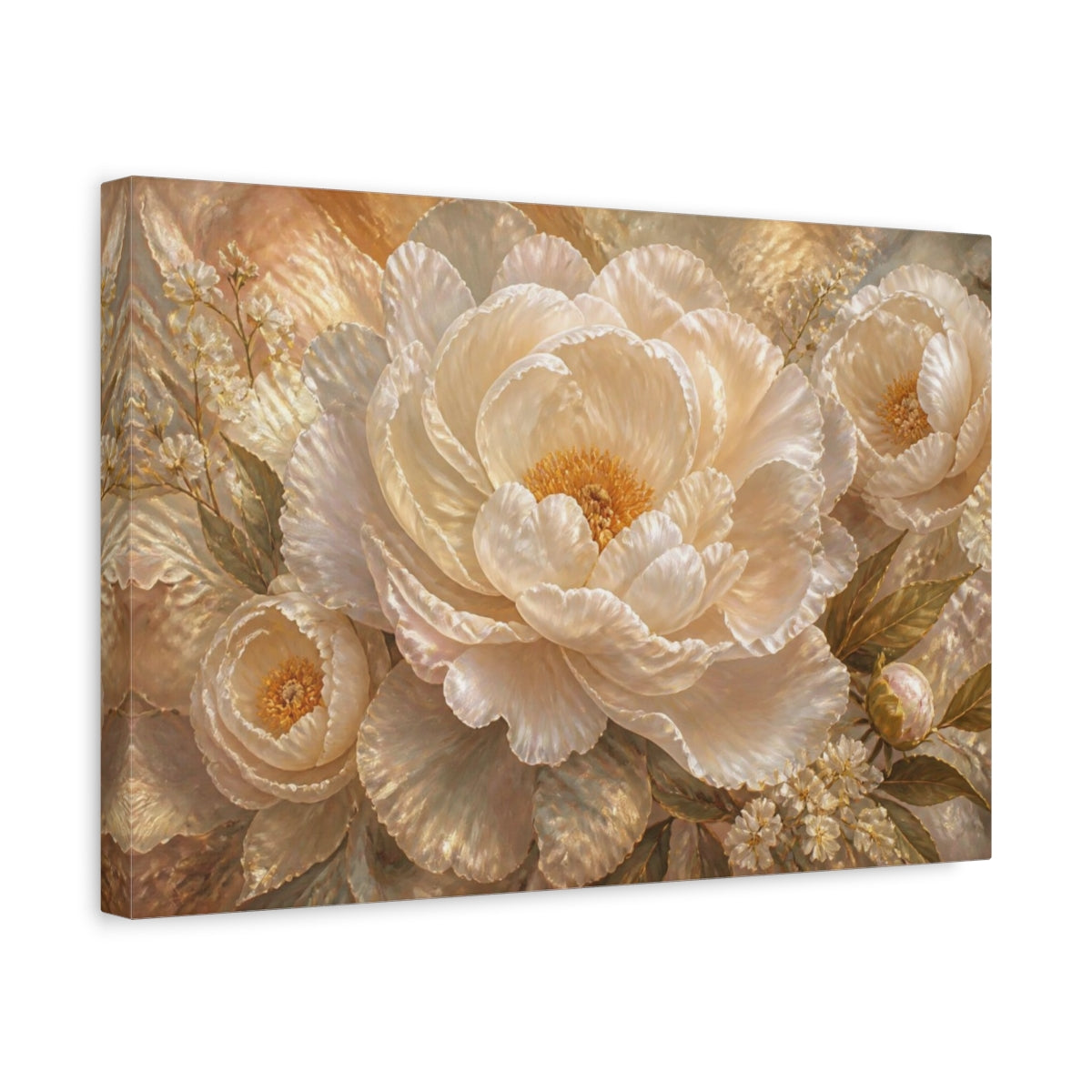 Side Mockup 4. Pearl Peony Floral Bloom shown as canvas print