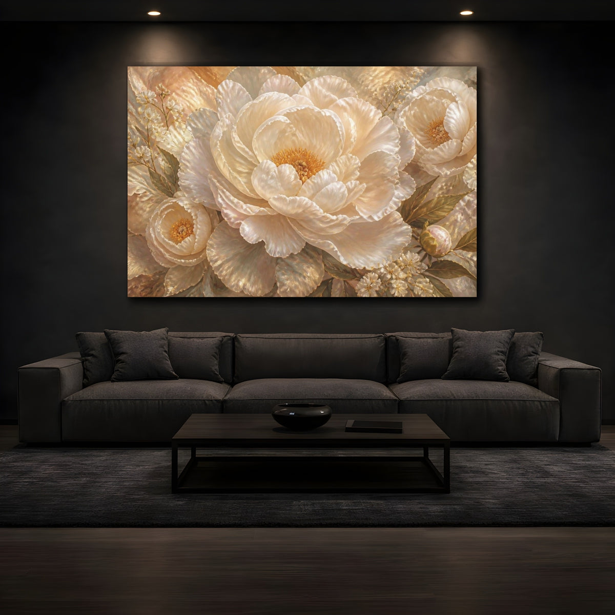 Mockup 3. Pearl Peony Floral Bloom shown as canvas print