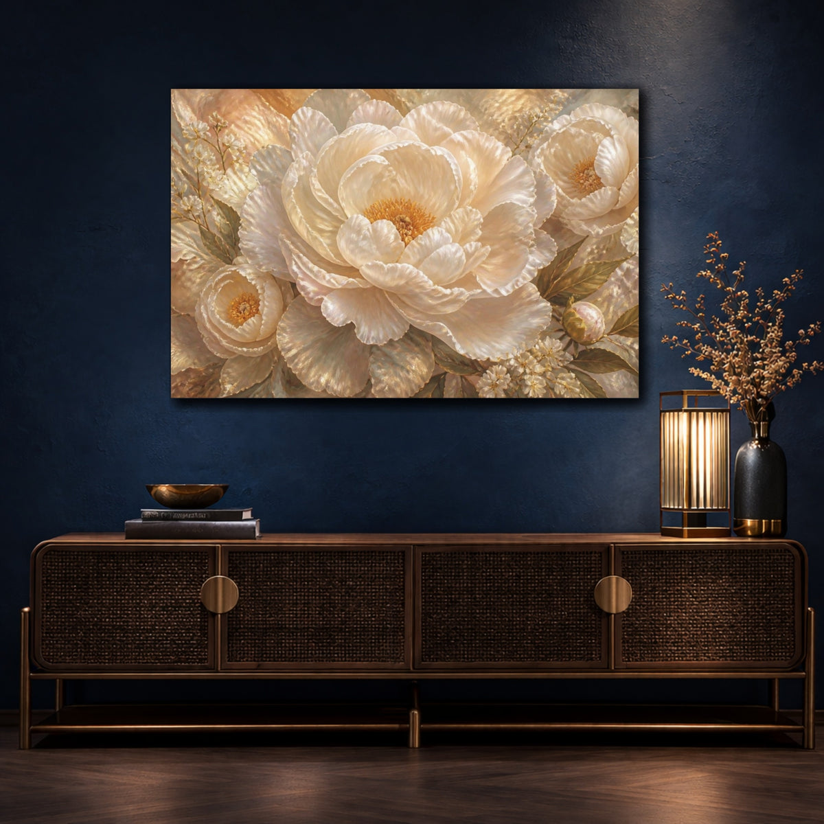 Mockup 4. Pearl Peony Floral Bloom shown as canvas print