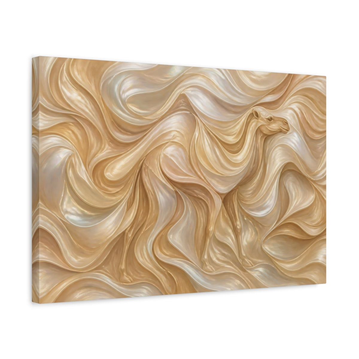 Side Mockup 3. Pearlescent Camel Waves shown as canvas print