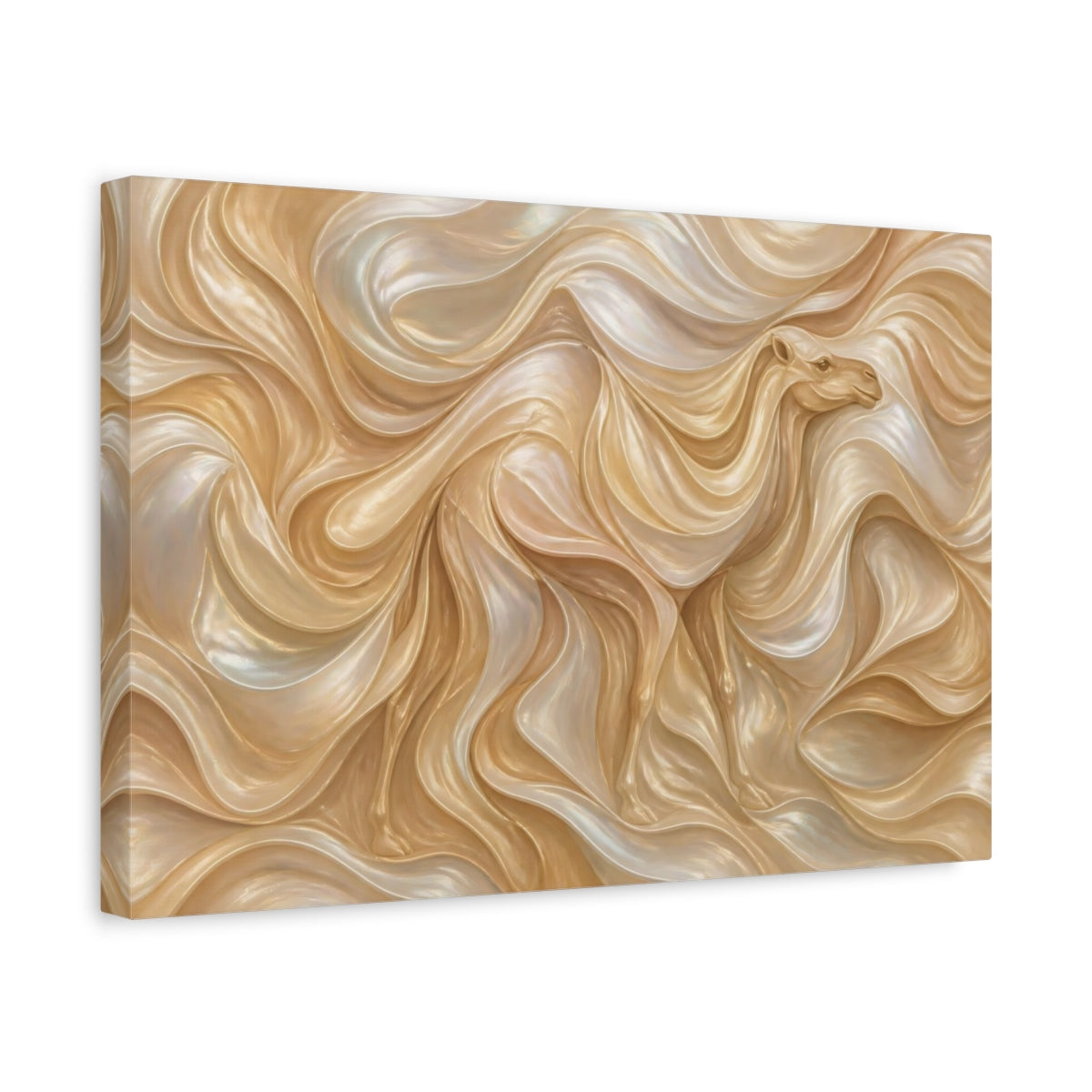 Side Mockup 4. Pearlescent Camel Waves shown as canvas print
