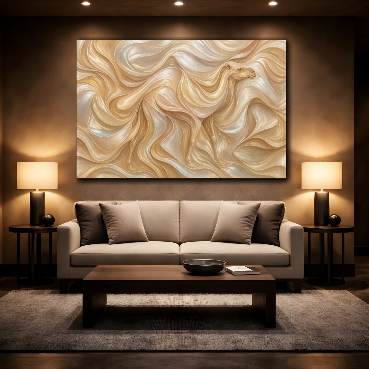 Mockup 2. Pearlescent Camel Waves shown as canvas print