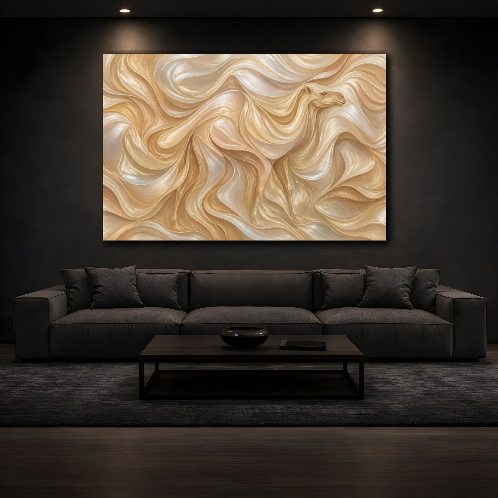 Mockup 3. Pearlescent Camel Waves shown as canvas print