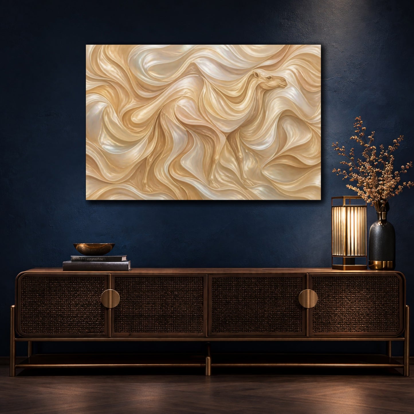 Mockup 4. Pearlescent Camel Waves shown as canvas print
