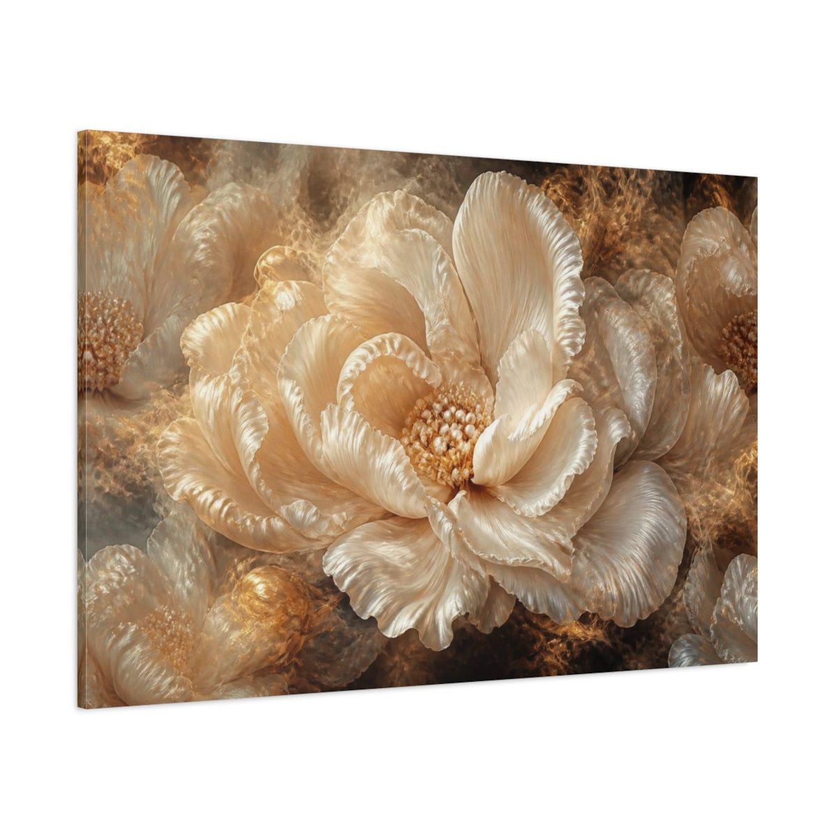 Side Mockup 1. Pearlescent Floral Bloom shown as canvas print