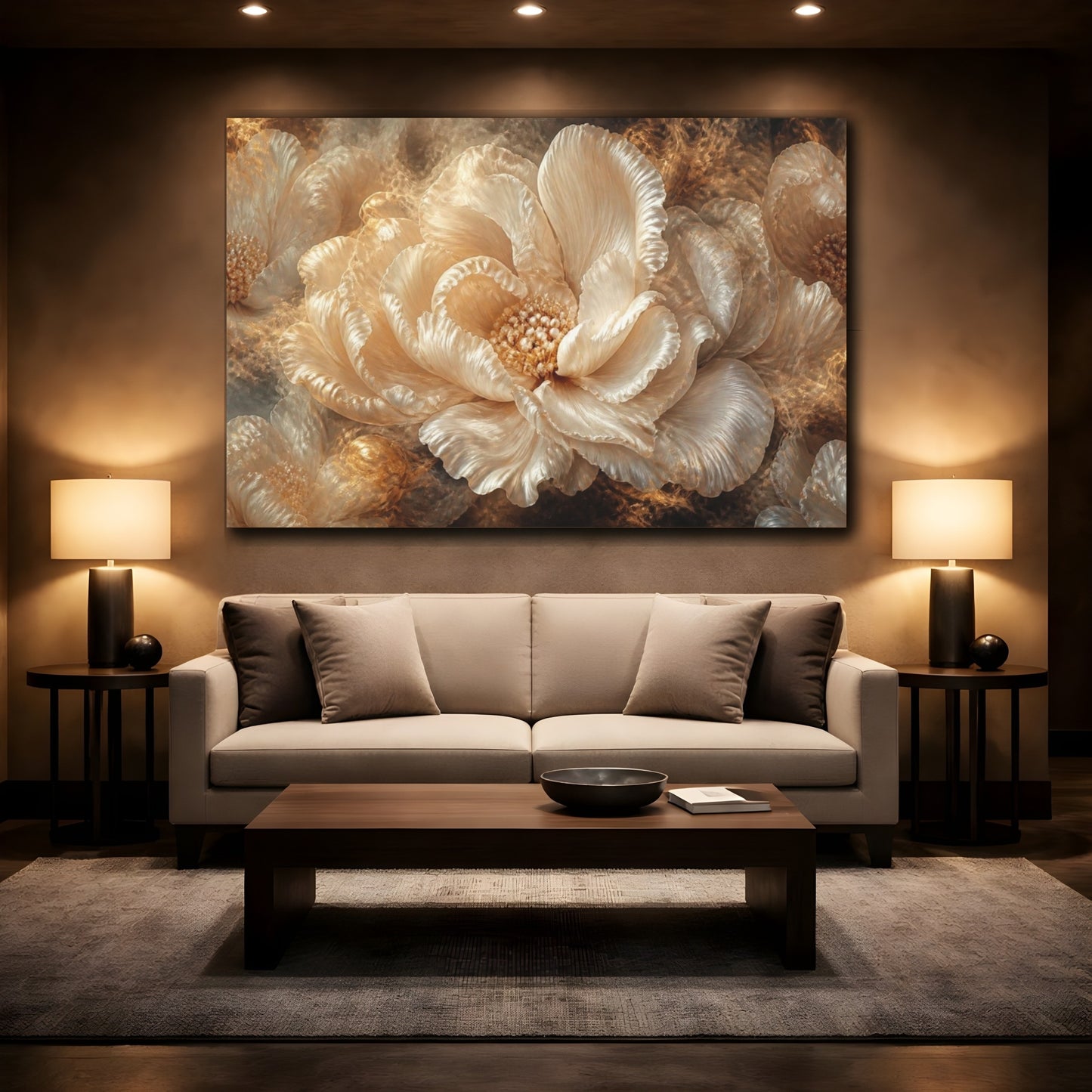 Mockup 2. Pearlescent Floral Bloom shown as canvas print