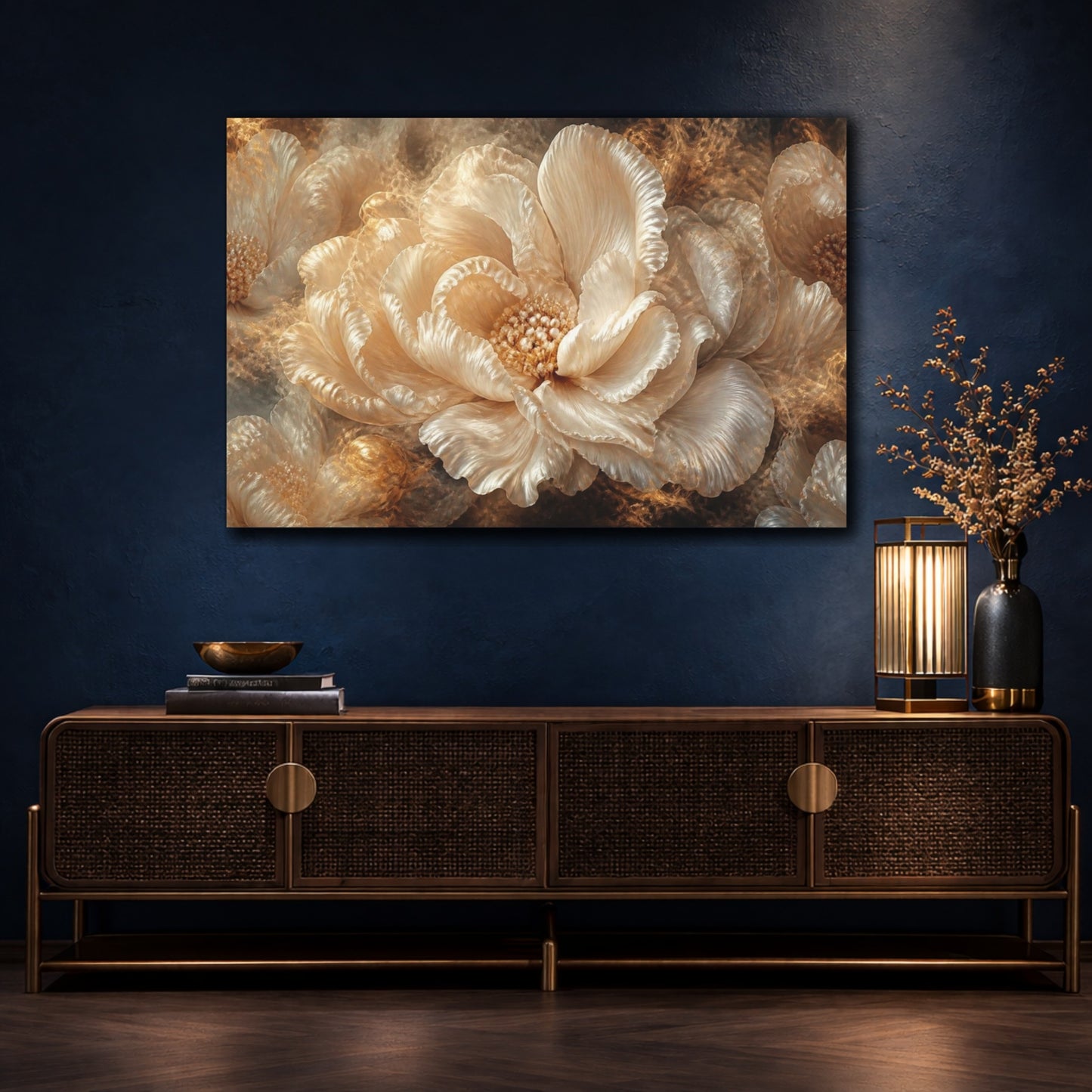 Mockup 4. Pearlescent Floral Bloom shown as canvas print