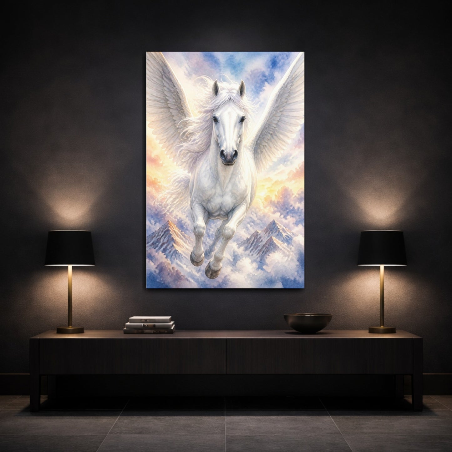 Mockup 3. Pegasus Animal Flight shown as canvas print