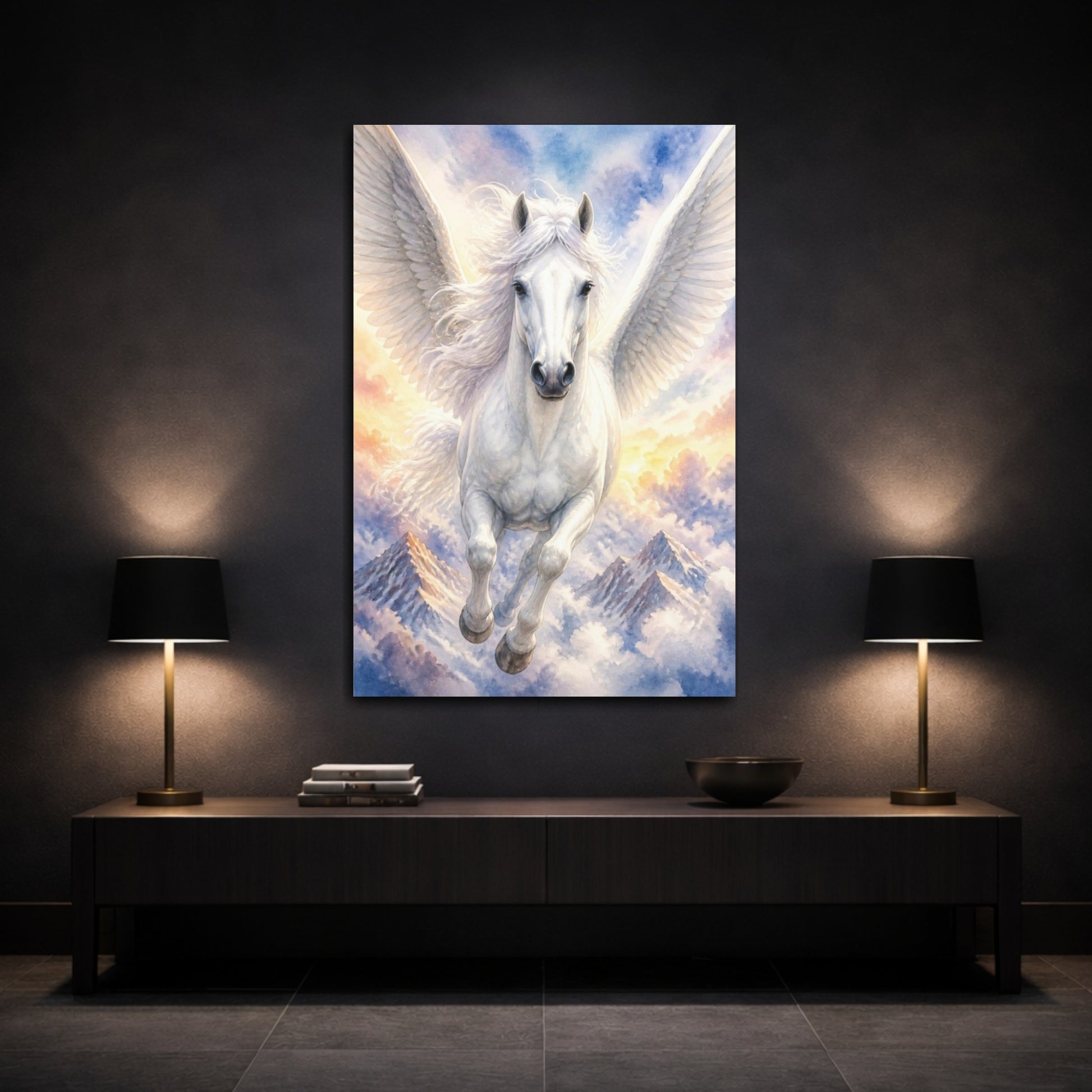 Mockup 3. Pegasus Animal Flight shown as canvas print