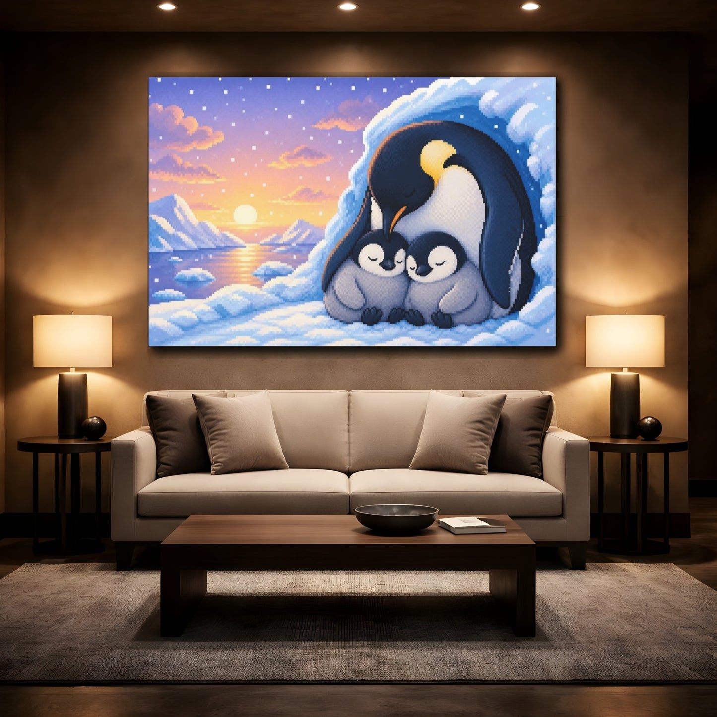 Mockup 2. Penguin Family Kids Room shown as canvas print
