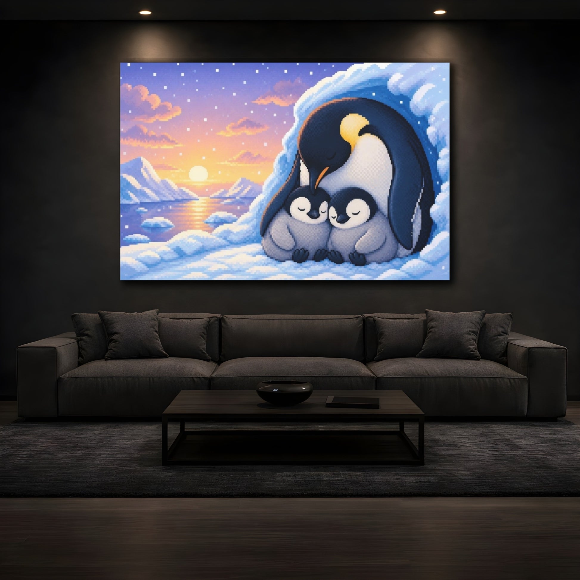 Mockup 3. Penguin Family Kids Room shown as canvas print
