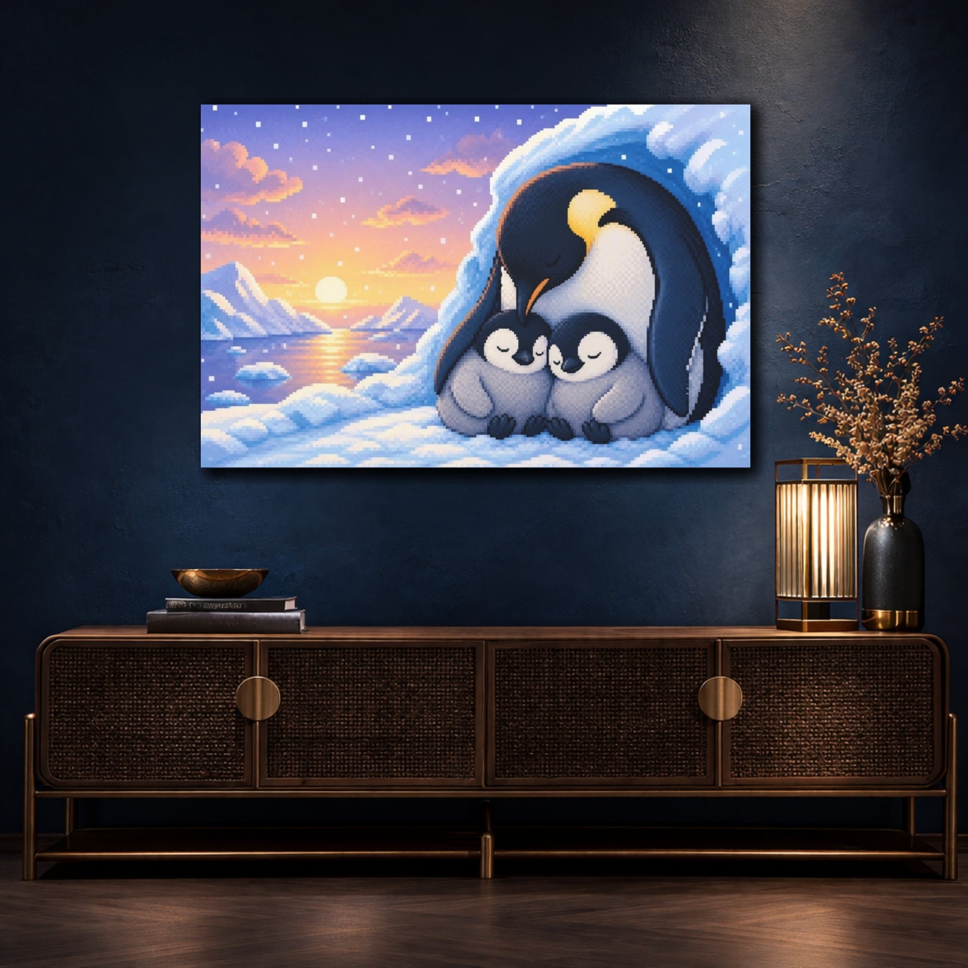 Mockup 4. Penguin Family Kids Room shown as canvas print