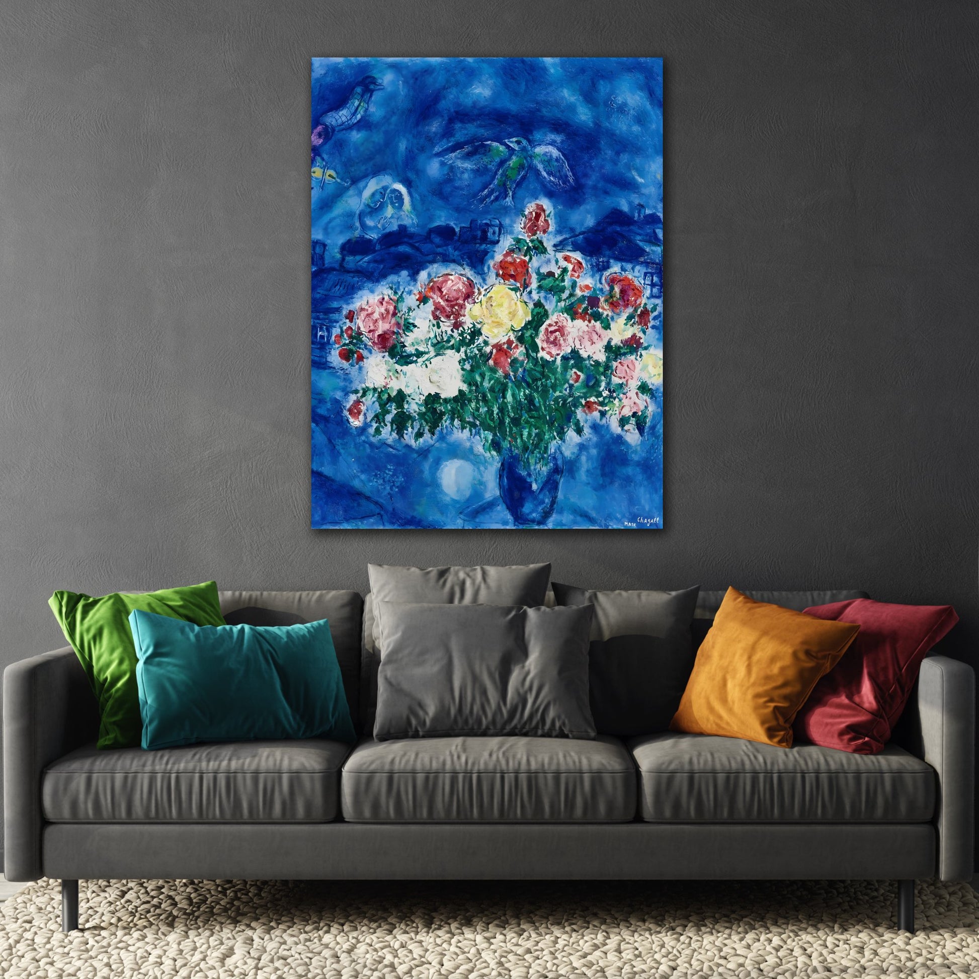 Peonies Flowers Framed Canvas Print - Famous Artist Painting Marc Chagall Floral Wall Art