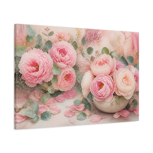 Main Mockup. Peonies In Ceramic Bowl shown as canvas print