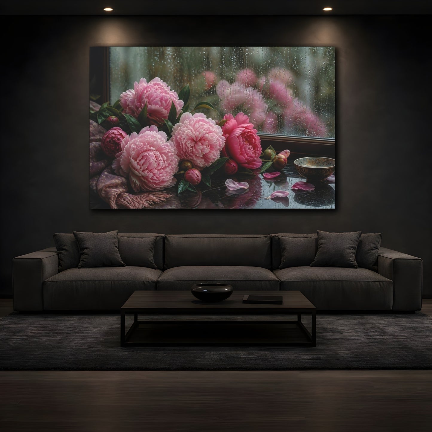 Mockup 3. Peonies On Windowsill shown as canvas print
