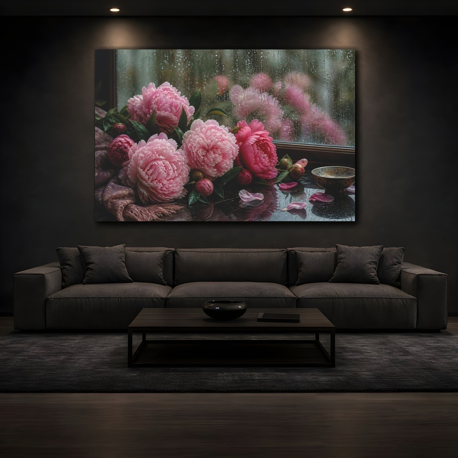 Mockup 3. Peonies On Windowsill shown as canvas print