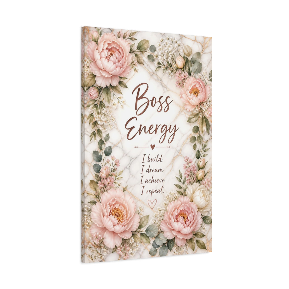Main Mockup. Peony Boss Quotes shown as canvas print
