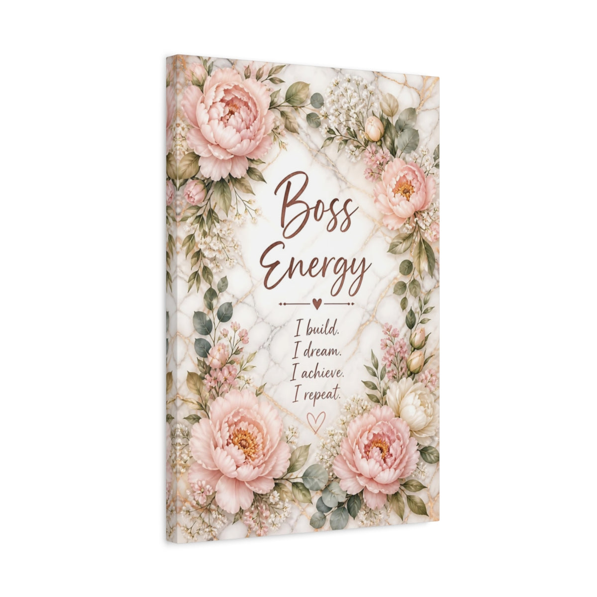 Side Mockup 3. Peony Boss Quotes shown as canvas print