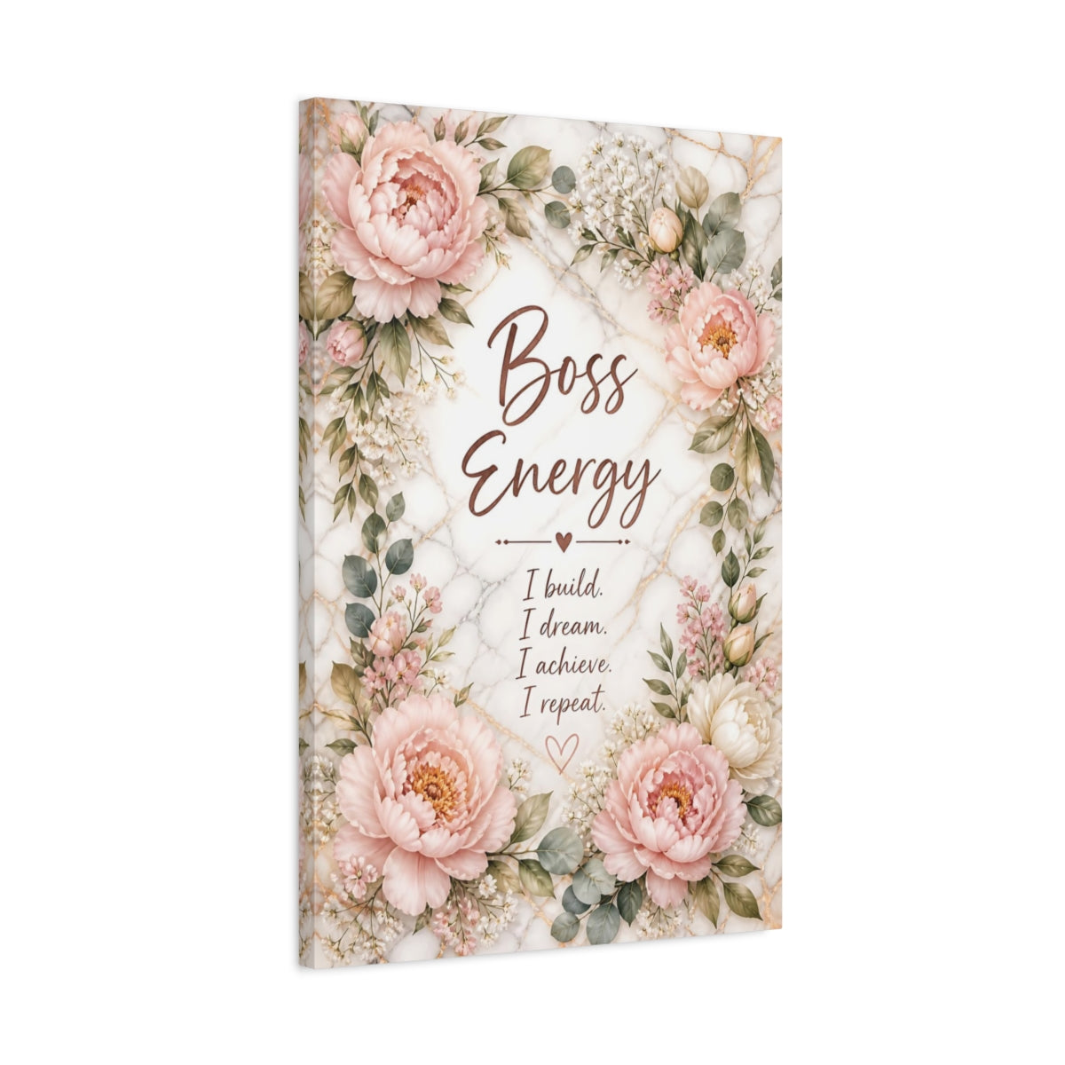Side Mockup 2. Peony Boss Quotes shown as canvas print