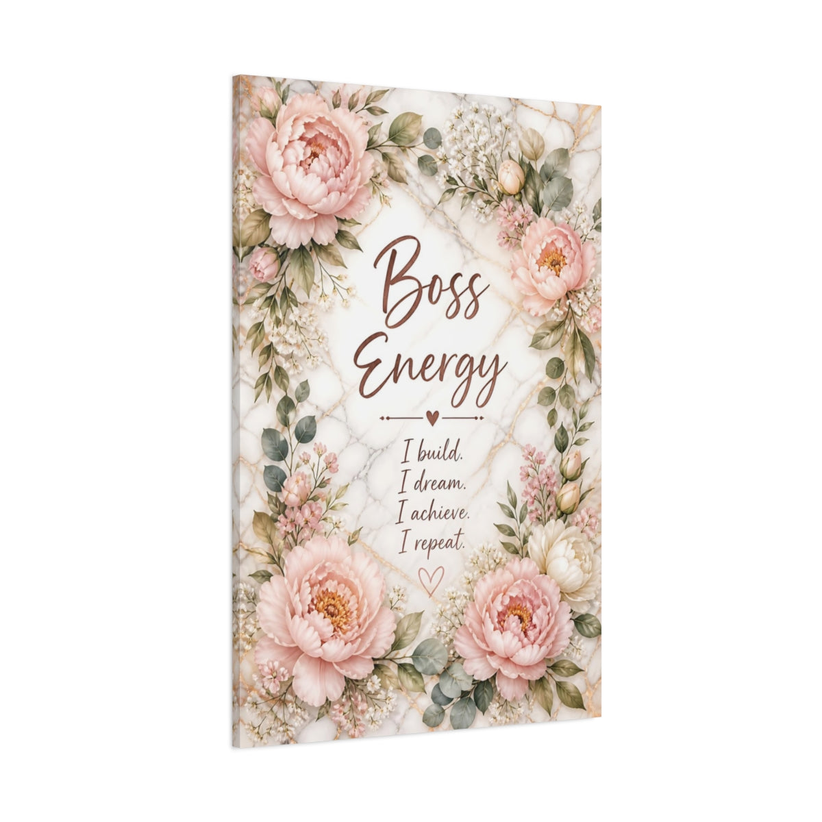 Side Mockup 1. Peony Boss Quotes shown as canvas print
