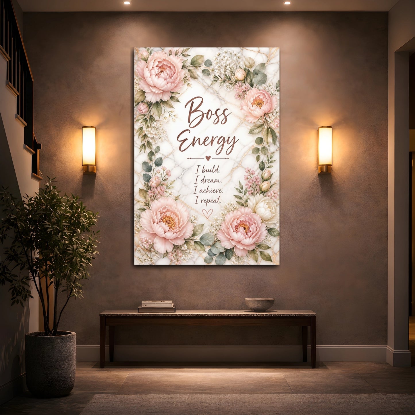 Mockup 2. Peony Boss Quotes shown as canvas print