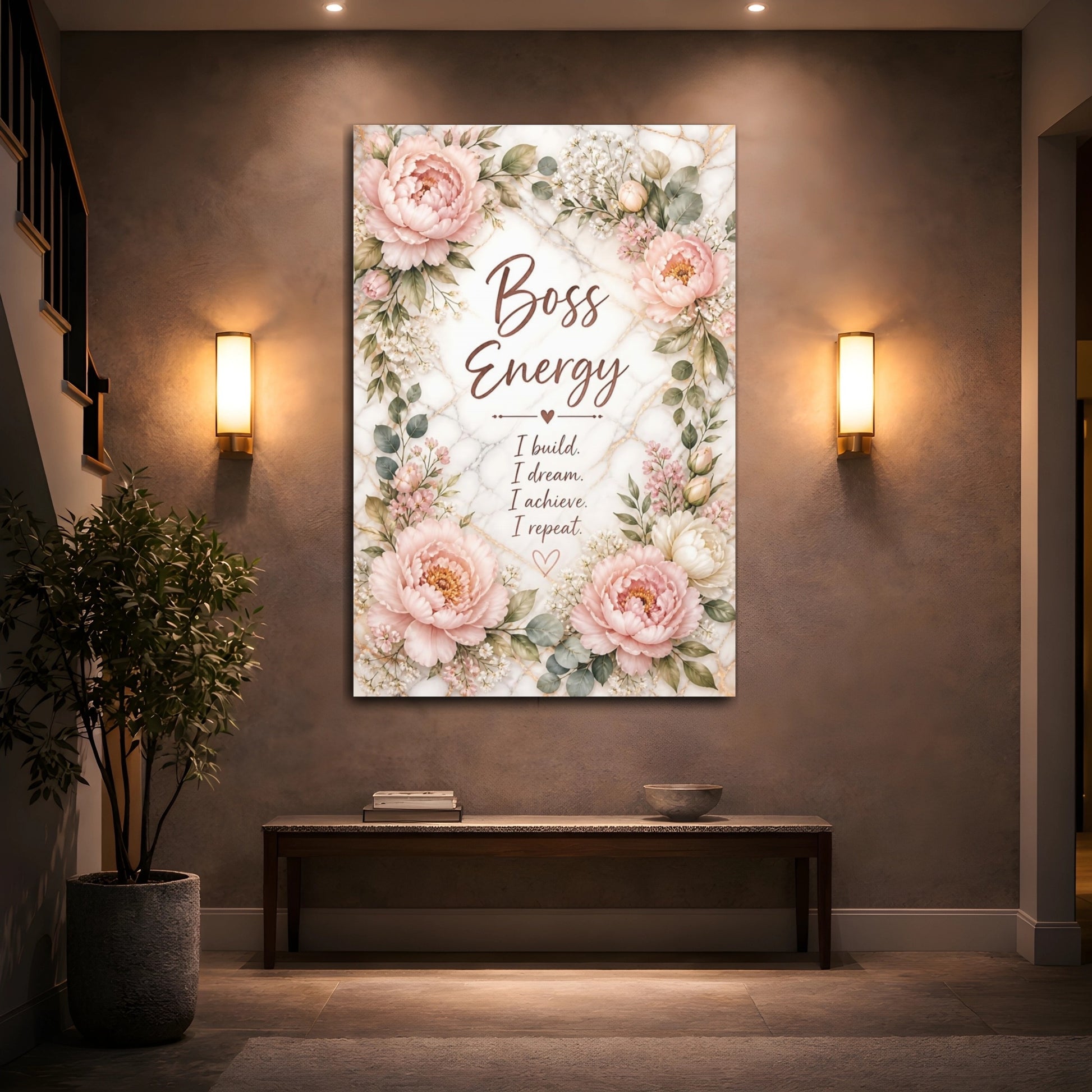 Mockup 2. Peony Boss Quotes shown as canvas print