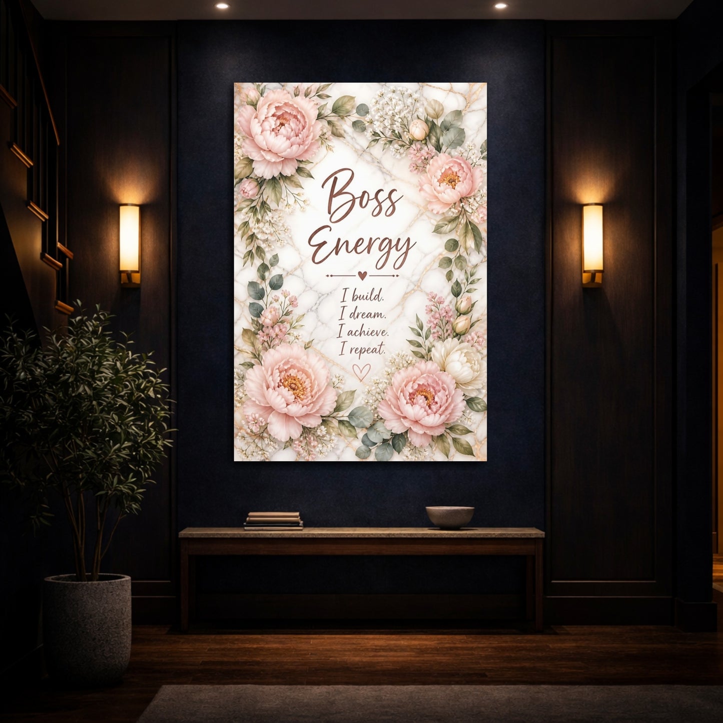 Mockup 4. Peony Boss Quotes shown as canvas print