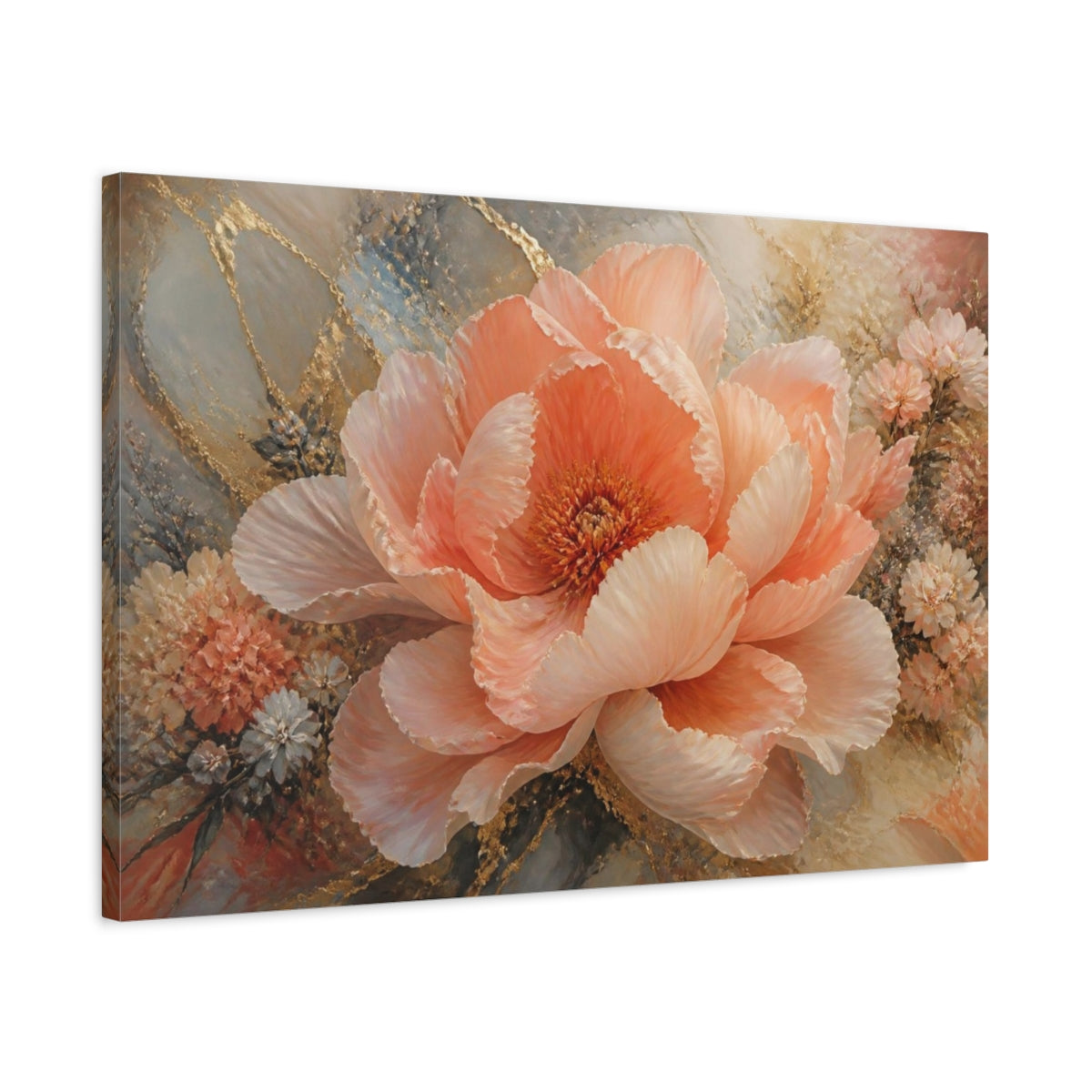 Side Mockup 2. Peony Floral Bloom shown as canvas print